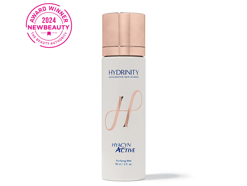 Liquid blue hydrating serum in glass bottle